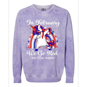 In February We Go Red Unicorn Heart Disease Awareness Month Great Gift Colorblast Crewneck Sweatshirt