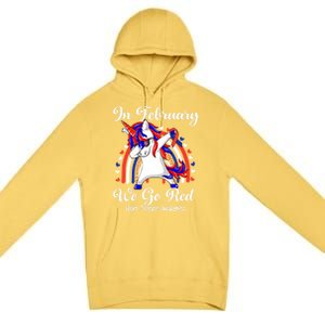 In February We Go Red Unicorn Heart Disease Awareness Month Great Gift Premium Pullover Hoodie