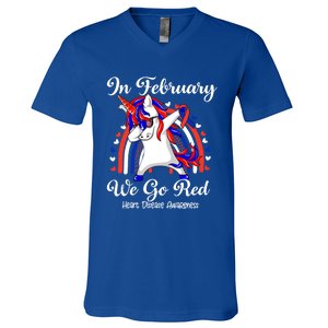 In February We Go Red Unicorn Heart Disease Awareness Month Great Gift V-Neck T-Shirt