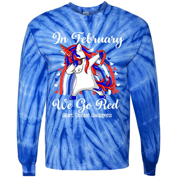 In February We Go Red Unicorn Heart Disease Awareness Month Great Gift Tie-Dye Long Sleeve Shirt