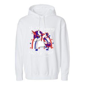 In February We Go Red Unicorn Heart Disease Awareness Month Great Gift Garment-Dyed Fleece Hoodie