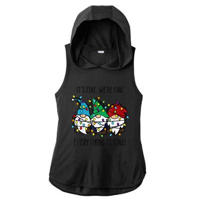 ItS Fine WeRe Fine Everything Is Fine Gnome Teacher Xmas Ladies PosiCharge Tri-Blend Wicking Draft Hoodie Tank