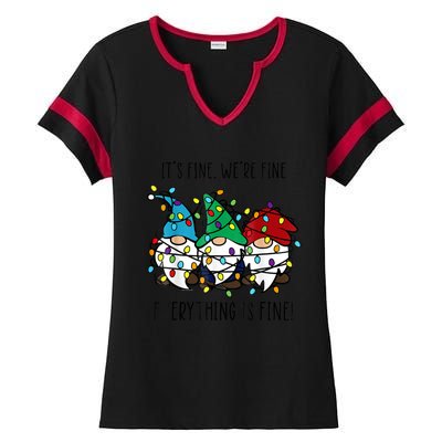 ItS Fine WeRe Fine Everything Is Fine Gnome Teacher Xmas Ladies Halftime Notch Neck Tee