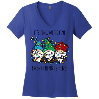 ItS Fine WeRe Fine Everything Is Fine Gnome Teacher Xmas Women's V-Neck T-Shirt