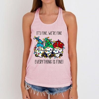 ItS Fine WeRe Fine Everything Is Fine Gnome Teacher Xmas Women's Knotted Racerback Tank