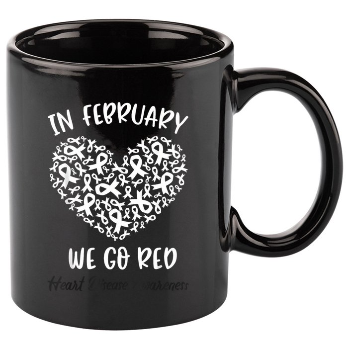 In February We Go Red For Heart Disease Awareness Hearts 11oz C Handle Ceramic Mug