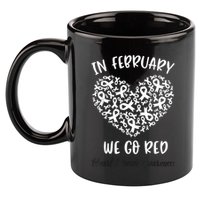 In February We Go Red For Heart Disease Awareness Hearts 11oz C Handle Ceramic Mug