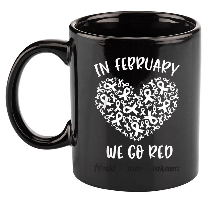 In February We Go Red For Heart Disease Awareness Hearts 11oz C Handle Ceramic Mug