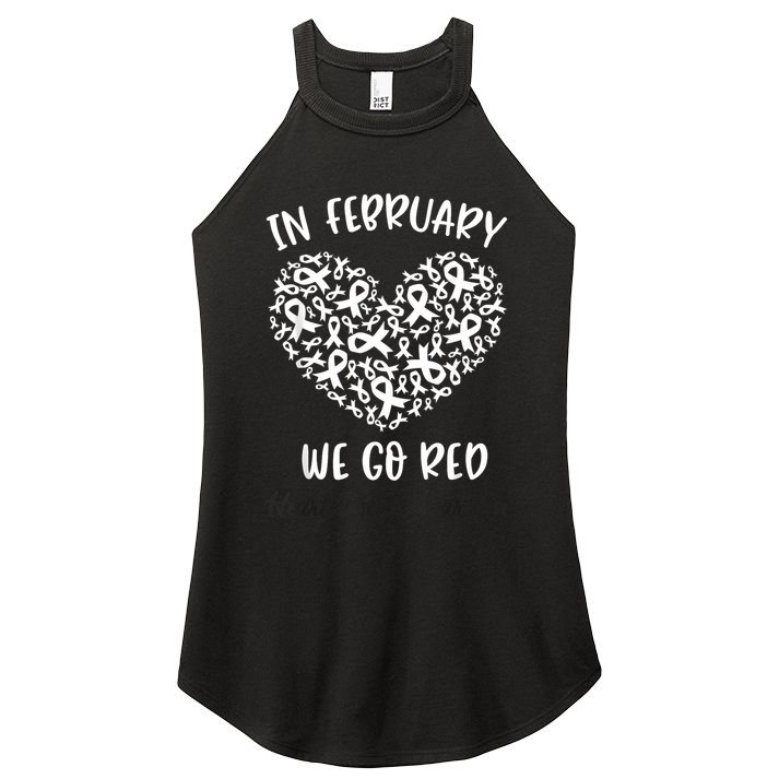 In February We Go Red For Heart Disease Awareness Hearts Women's Perfect Tri Rocker Tank