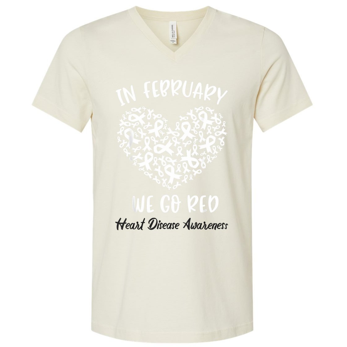 In February We Go Red For Heart Disease Awareness Hearts V-Neck T-Shirt