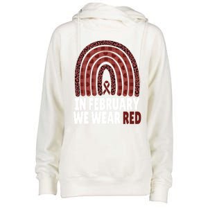 In February We Wear Red Heart Health Disease Awareness Month Cute Gift Womens Funnel Neck Pullover Hood