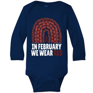 In February We Wear Red Heart Health Disease Awareness Month Cute Gift Baby Long Sleeve Bodysuit