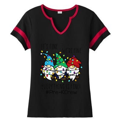 It's Fine We're Fine Gnome PreK Teacher Christmas Light Ladies Halftime Notch Neck Tee