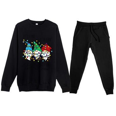 It's Fine We're Fine Gnome PreK Teacher Christmas Light Premium Crewneck Sweatsuit Set