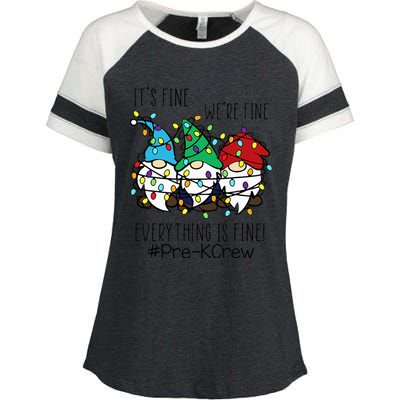 It's Fine We're Fine Gnome PreK Teacher Christmas Light Enza Ladies Jersey Colorblock Tee