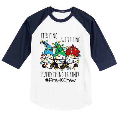 It's Fine We're Fine Gnome PreK Teacher Christmas Light Baseball Sleeve Shirt