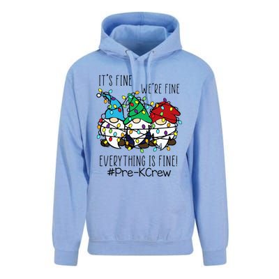 It's Fine We're Fine Gnome PreK Teacher Christmas Light Unisex Surf Hoodie