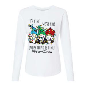 It's Fine We're Fine Gnome PreK Teacher Christmas Light Womens Cotton Relaxed Long Sleeve T-Shirt