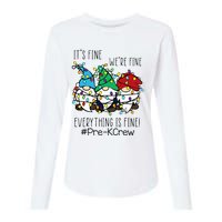 It's Fine We're Fine Gnome PreK Teacher Christmas Light Womens Cotton Relaxed Long Sleeve T-Shirt