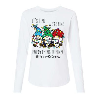 It's Fine We're Fine Gnome PreK Teacher Christmas Light Womens Cotton Relaxed Long Sleeve T-Shirt