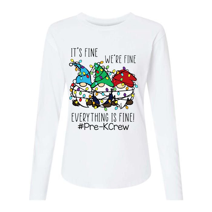 It's Fine We're Fine Gnome PreK Teacher Christmas Light Womens Cotton Relaxed Long Sleeve T-Shirt