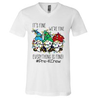 It's Fine We're Fine Gnome PreK Teacher Christmas Light V-Neck T-Shirt