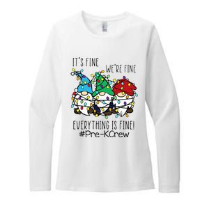 It's Fine We're Fine Gnome PreK Teacher Christmas Light Womens CVC Long Sleeve Shirt