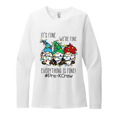 It's Fine We're Fine Gnome PreK Teacher Christmas Light Womens CVC Long Sleeve Shirt