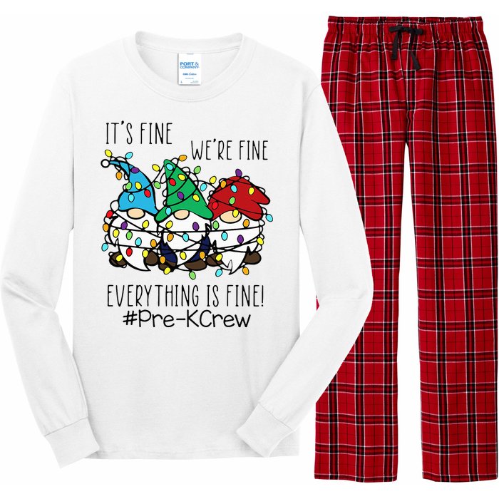 It's Fine We're Fine Gnome PreK Teacher Christmas Light Long Sleeve Pajama Set