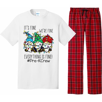 It's Fine We're Fine Gnome PreK Teacher Christmas Light Pajama Set