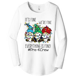 It's Fine We're Fine Gnome PreK Teacher Christmas Light Women's Perfect Tri Tunic Long Sleeve Shirt