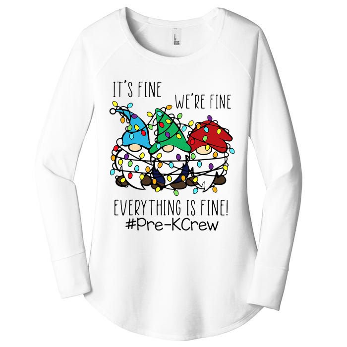 It's Fine We're Fine Gnome PreK Teacher Christmas Light Women's Perfect Tri Tunic Long Sleeve Shirt