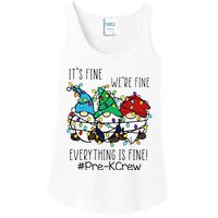 It's Fine We're Fine Gnome PreK Teacher Christmas Light Ladies Essential Tank