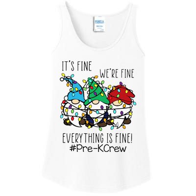 It's Fine We're Fine Gnome PreK Teacher Christmas Light Ladies Essential Tank