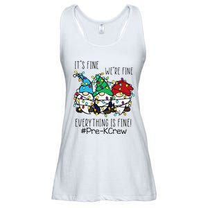 It's Fine We're Fine Gnome PreK Teacher Christmas Light Ladies Essential Flowy Tank