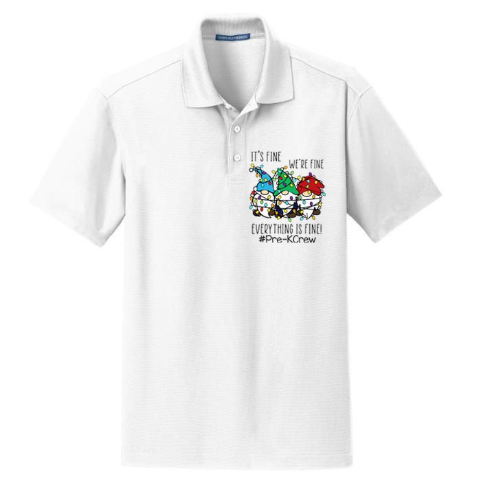 It's Fine We're Fine Gnome PreK Teacher Christmas Light Dry Zone Grid Polo