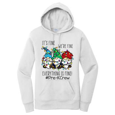 It's Fine We're Fine Gnome PreK Teacher Christmas Light Women's Pullover Hoodie