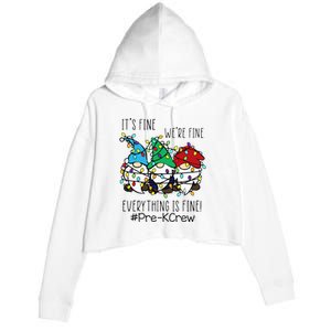 It's Fine We're Fine Gnome PreK Teacher Christmas Light Crop Fleece Hoodie