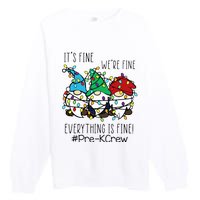 It's Fine We're Fine Gnome PreK Teacher Christmas Light Premium Crewneck Sweatshirt