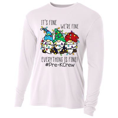 It's Fine We're Fine Gnome PreK Teacher Christmas Light Cooling Performance Long Sleeve Crew