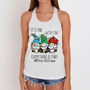 It's Fine We're Fine Gnome PreK Teacher Christmas Light Women's Knotted Racerback Tank