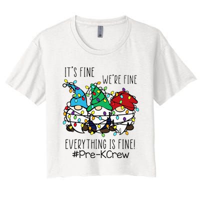 It's Fine We're Fine Gnome PreK Teacher Christmas Light Women's Crop Top Tee