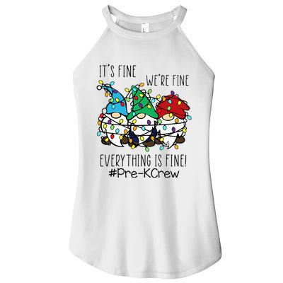 It's Fine We're Fine Gnome PreK Teacher Christmas Light Women's Perfect Tri Rocker Tank