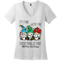 It's Fine We're Fine Gnome PreK Teacher Christmas Light Women's V-Neck T-Shirt