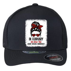 In February We Wear Red Heart Disease Awareness Gift Flexfit Unipanel Trucker Cap