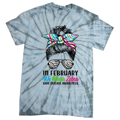 In February We Wear Zebra Messy Bun Rare Disease Awareness Tie-Dye T-Shirt