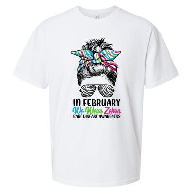 In February We Wear Zebra Messy Bun Rare Disease Awareness Sueded Cloud Jersey T-Shirt