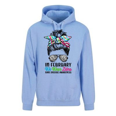 In February We Wear Zebra Messy Bun Rare Disease Awareness Unisex Surf Hoodie