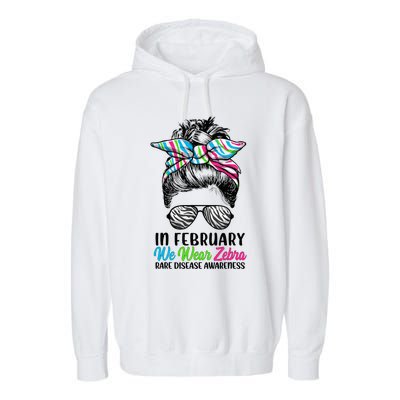 In February We Wear Zebra Messy Bun Rare Disease Awareness Garment-Dyed Fleece Hoodie