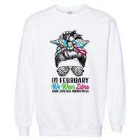 In February We Wear Zebra Messy Bun Rare Disease Awareness Garment-Dyed Sweatshirt